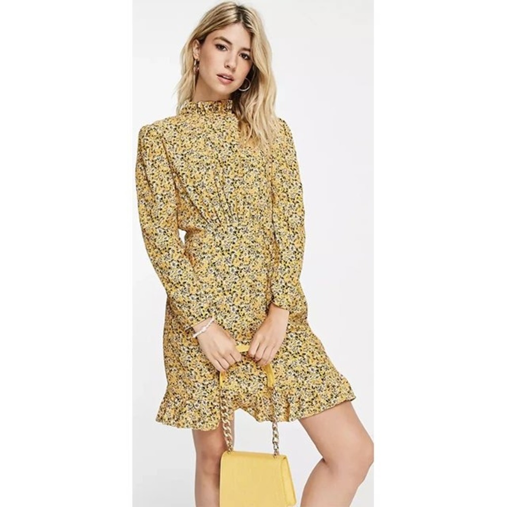 NWT Nobodys Child Mini Dress 10 Yellow Ditsy Floral Ruffle High Neck Cottagecore